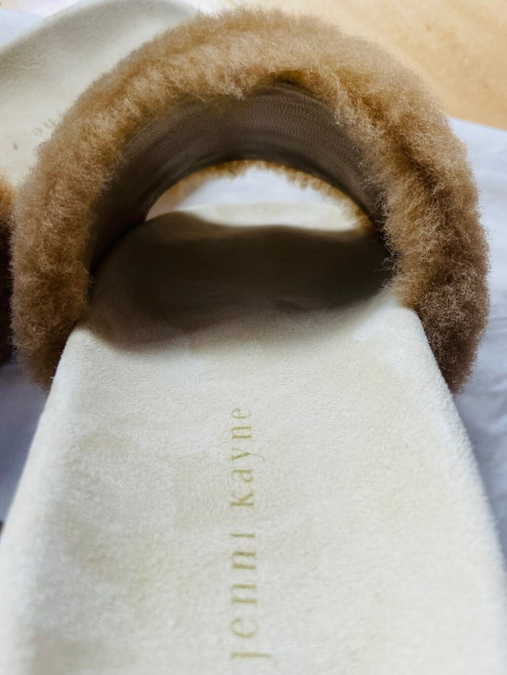 Jenni Kayne Shearling Fur Slide Sandals Slipper Natural Tan Size 37 Slip On NEW - Picture 7 of 7